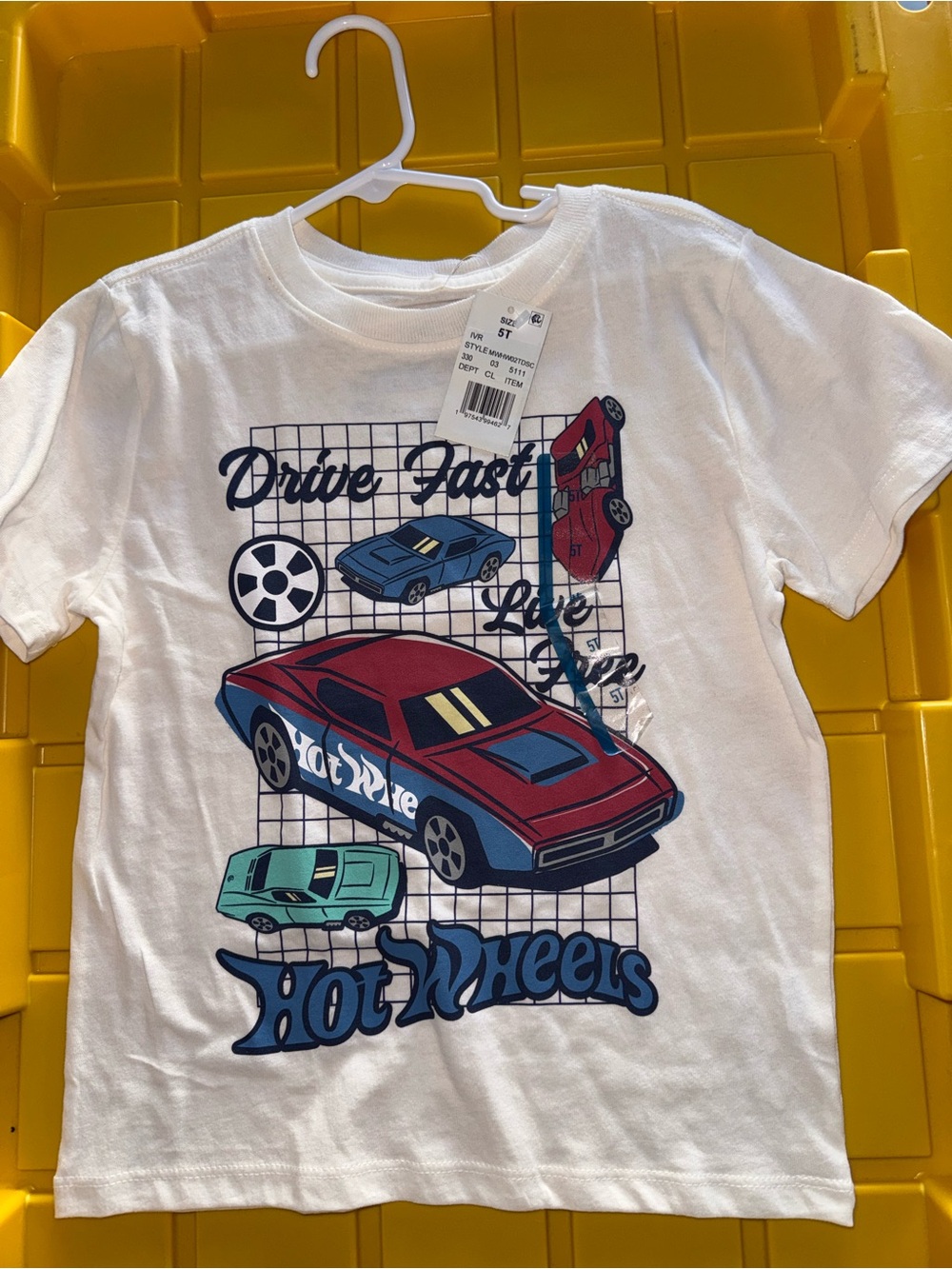 Hot Wheels Kids White T-Shirt with Red & Blue Race Car Graphic